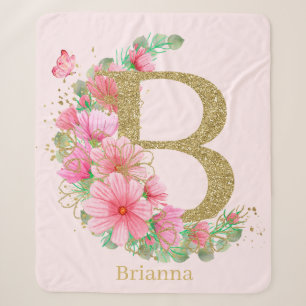 Aquarell-Gold und Floral-Monogramm Buchstabe B Sherpadecke