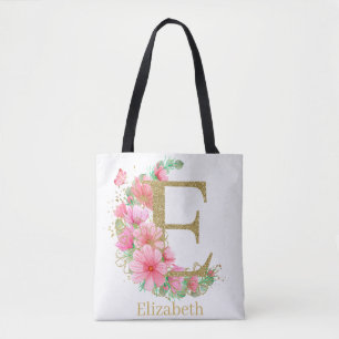 Aquarell-Gold und florales Monogramm Buchstabe E Tasche