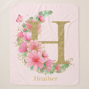Aquarell-Gold und florales Monogramm Buchstabe H Sherpadecke
