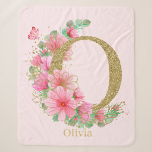 Aquarell-Gold und florales Monogramm Buchstabe O Sherpadecke