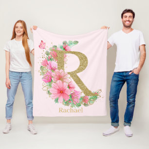 Aquarell-Gold und florales Monogramm Buchstabe R Fleecedecke