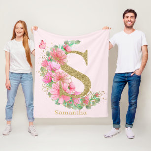 Aquarell-Gold und florales Monogramm Buchstabe S Fleecedecke