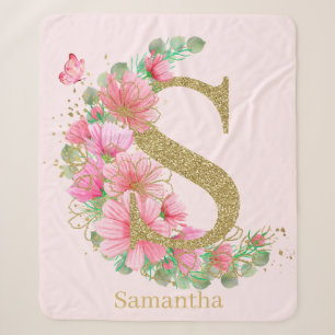 Aquarell-Gold und florales Monogramm Buchstabe S Sherpadecke