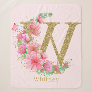 Aquarell-Gold und florales Monogramm Buchstabe W Sherpadecke