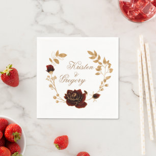 Aquarell Gold- und Rote Rosen Monogramm Papier Serviette