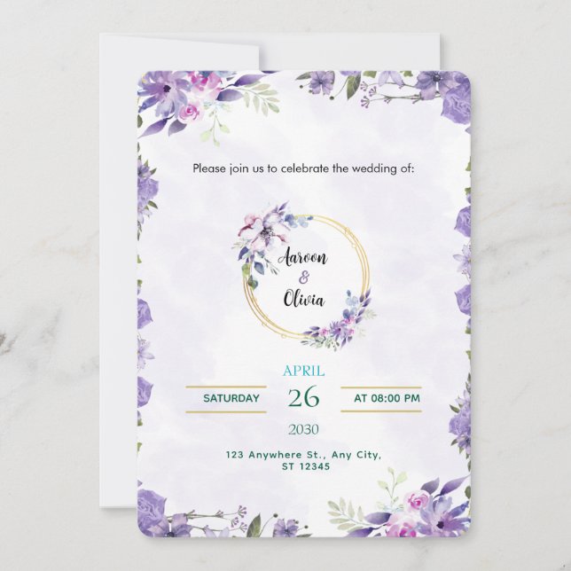 Aquarell Gold & Violett Einladung (Vorderseite)