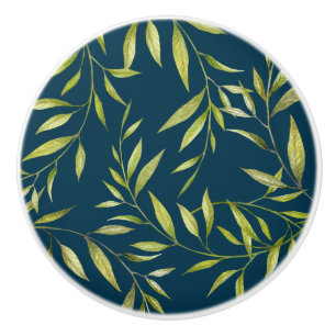 Aquarell Golden Green Laurel Blätter Muster Keramikknauf