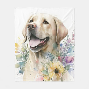 Aquarell Golden Labrador Retriever und Blumen Fleecedecke
