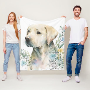 Aquarell Golden Labrador Retriever und Blumen Fleecedecke