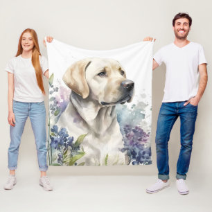 Aquarell Golden Labrador Retriever und Blumen Fleecedecke