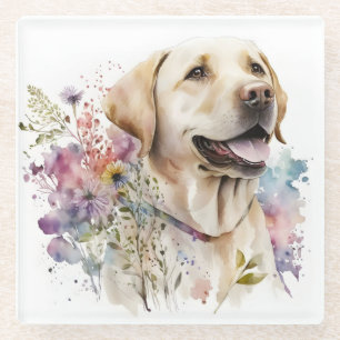 Aquarell Golden Labrador Retriever und Blumen Glasuntersetzer