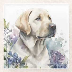 Aquarell Golden Labrador Retriever und Blumen Glasuntersetzer