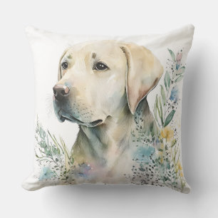 Aquarell Golden Labrador Retriever und Blumen Kissen