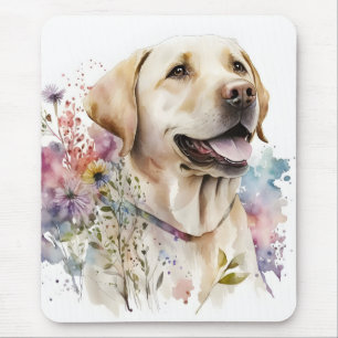 Aquarell Golden Labrador Retriever und Blumen Mousepad