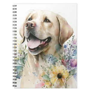 Aquarell Golden Labrador Retriever und Blumen Notizblock