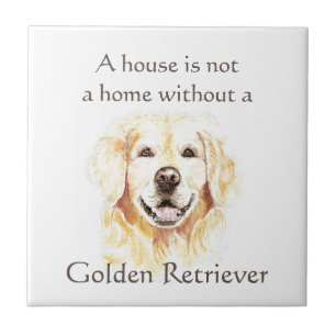 Aquarell Golden Retriever Hund Haustier Tier Zitat Fliese