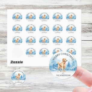 Aquarell Golden Retriever Winter Weihnachten Runder Aufkleber
