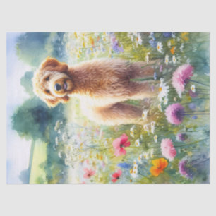 Aquarell-Goldendoodle-Hund-Wildblumen-Decoupage Seidenpapier