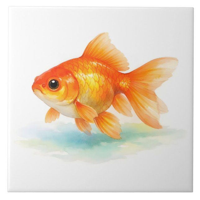Aquarell-Goldfisch  Fliese (Vorderseite)
