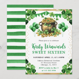 Aquarell-Goldtopf St. Patrick's Sweet 16 Einladung