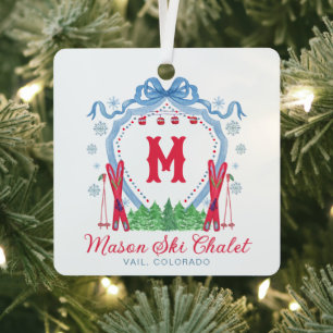 Aquarell Gondel Ski Monogrammwappen Ornament Aus Metall