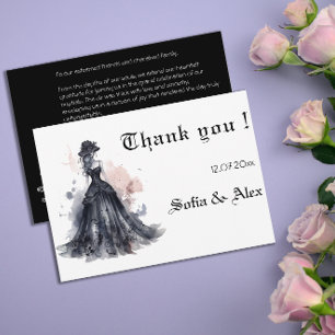 Aquarell-Goth-Schwarzes Hochzeitskleid Save-the-Da Dankeskarte