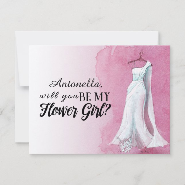 Aquarell Gown "Werden Sie meine Blume Mädchen?" Einladung (Vorderseite)