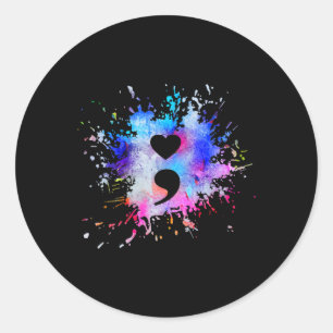 Aquarell-Grafik-Herz-Semikolon-Symbol Runder Aufkleber