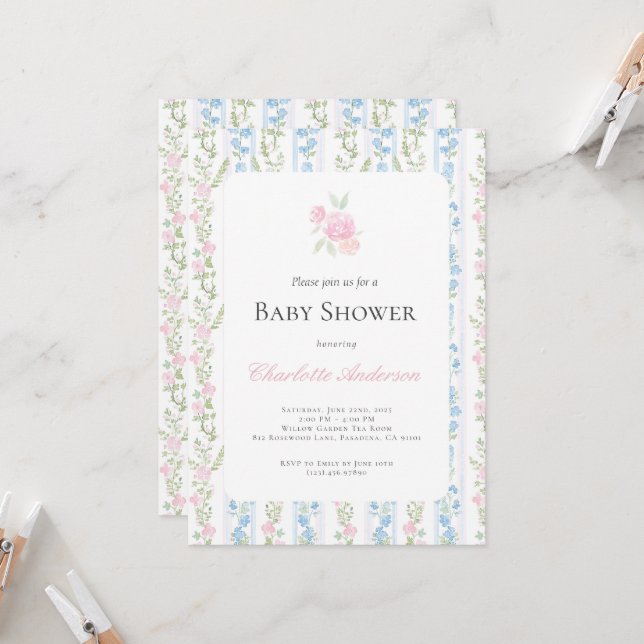 Aquarell Grandmillennial Baby Shower Einladung (Vorderseite/Rückseite Beispiel)