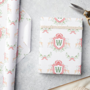 Aquarell-Grandmillennial-Rentier-Monogrammwappen Geschenkpapier