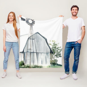 Aquarell-Grau-Scheune Fleecedecke