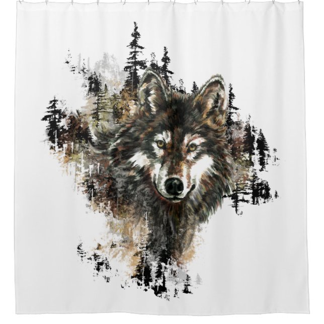 Aquarell Grau Wolf Bergsee-Zauber im Val Piora Duschvorhang (Vorderseite)