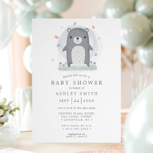 Aquarell Grauer Bär Cute Einfache Jungen Baby Show Einladung