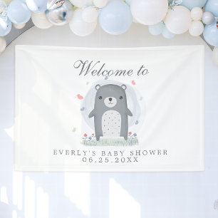 Aquarell Grauer Bär Junge Baby Shower Banner