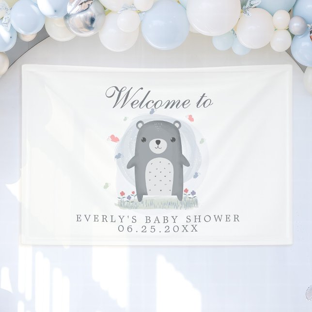 Aquarell Grauer Bärenjunge Babydusche Banner (Von Creator hochgeladen)