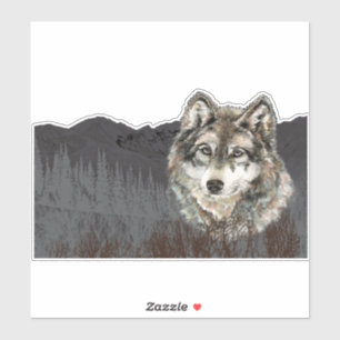 Aquarell-grauer Wolf-Gebirgstiernatur-Kunst Aufkleber