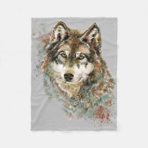 Aquarell Grauer Wolf Landschaft Fleecedecke