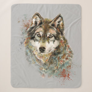 Aquarell Grauer Wolf Landschaft Sherpadecke