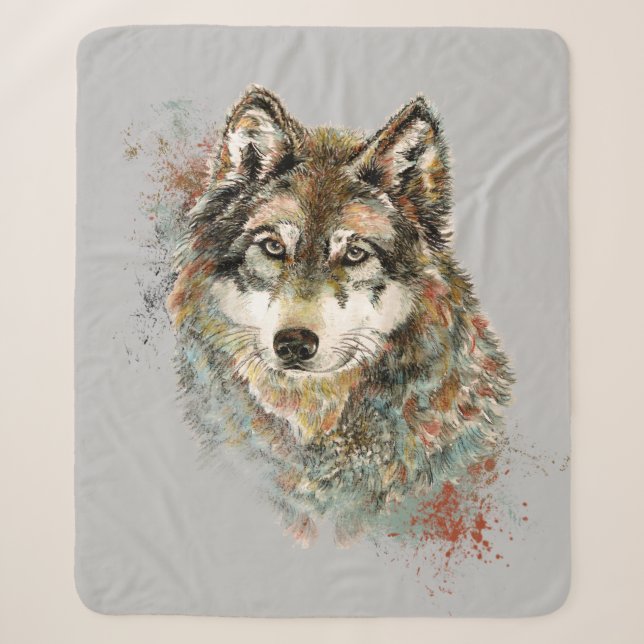 Aquarell Grauer Wolf Landschaft Sherpadecke (Vorderseite)