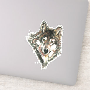 Aquarell-grauer Wolf-Tier-Tiernatur-Kunst Aufkleber