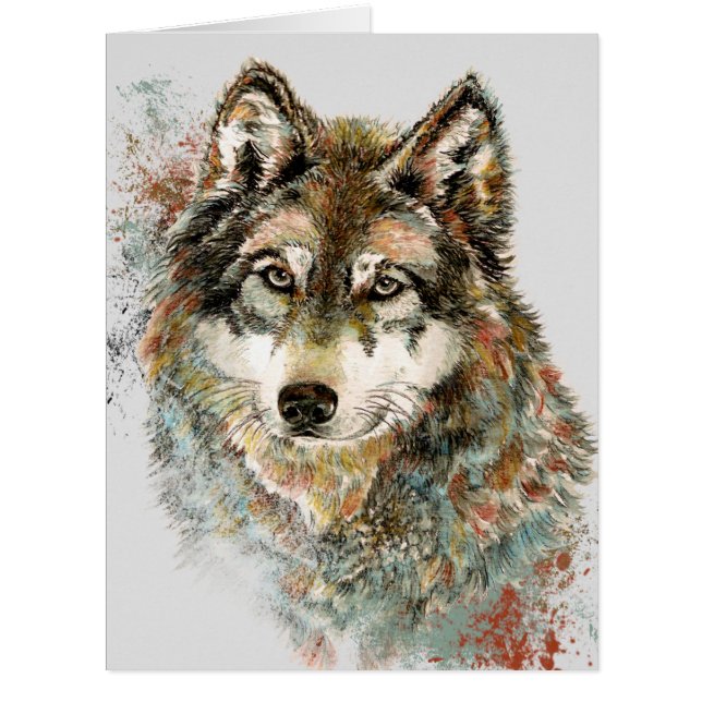 Aquarell Grauer Wolf Wildnis (Vorderseite)