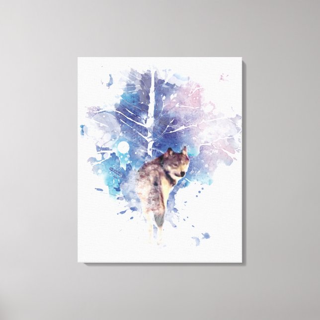 Aquarell Grauer Wolf Wildnis Leinwanddruck (Vorderseite)
