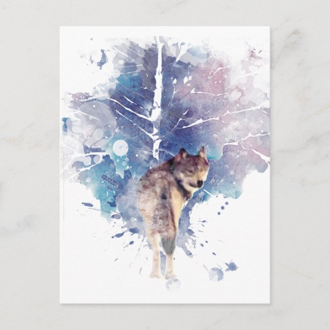 Aquarell Grauer Wolf Wildnis Postkarte (Vorderseite)