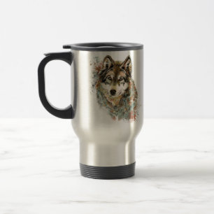 Aquarell Grauer Wolf Wildnis Reisebecher