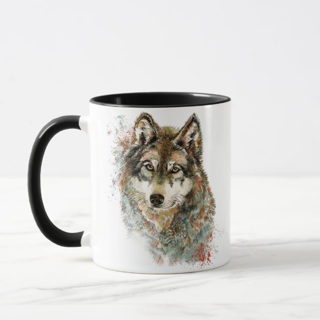 Aquarell Grauer Wolf Wildnis Tasse (Links)