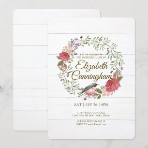 Aquarell Green Foliage Bird Virtual Memorial Einladung