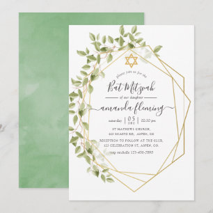 Aquarell Greenery Geometrisches Bat Mitzvah Einladung