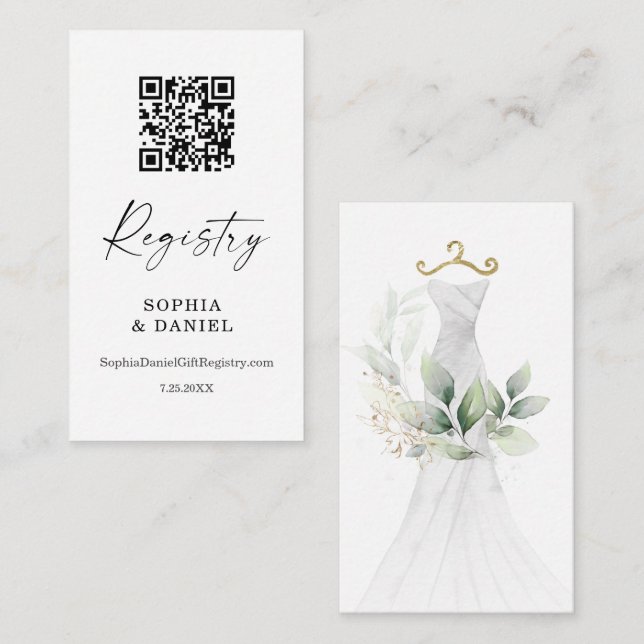 Aquarell Greenery Gold Bridal Registrierungskarte  Begleitkarte (Vorne/Hinten)