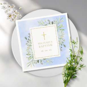 Aquarell Grün Blau Taufe Christkindl Serviette
