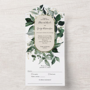 Aquarell-Grün Botanik Boho-Bogenhochzeit All In One Einladung